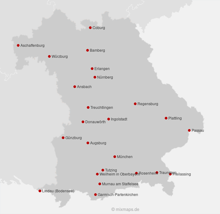 Karte Bayerische Städte mit ICE-Bahnhof (Stand 2024)