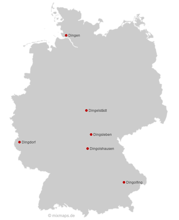 Karte Städte und Gemeinden, die mit Ding... beginnen