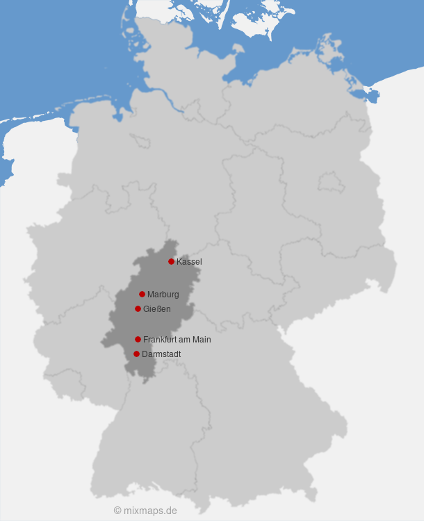 Karte Hessische Universitätsstädte auf der Deutschlandkarte