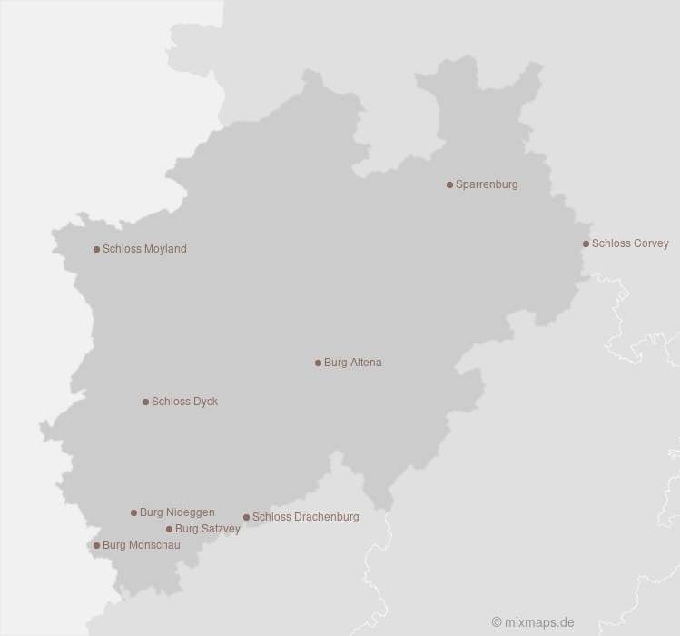 Karte Burgen und Schlösser in NRW (Auswahl)