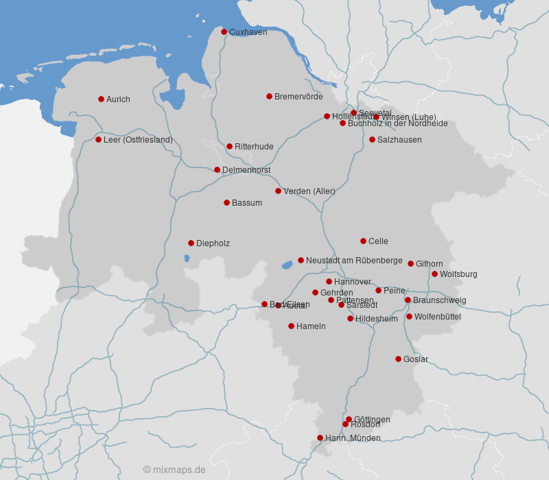 Karte Niedersachsen und Bremen