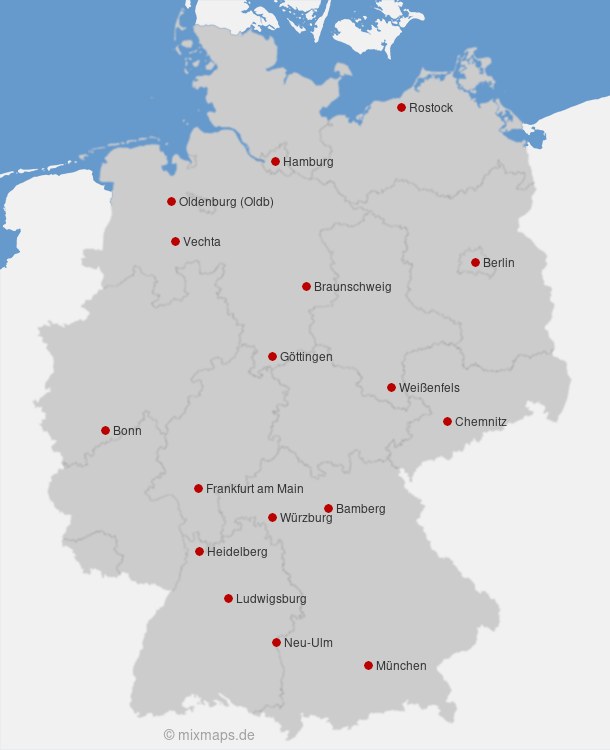 Karte Basketball-Bundesliga der Männer: Spielorte der Saison 2025/26