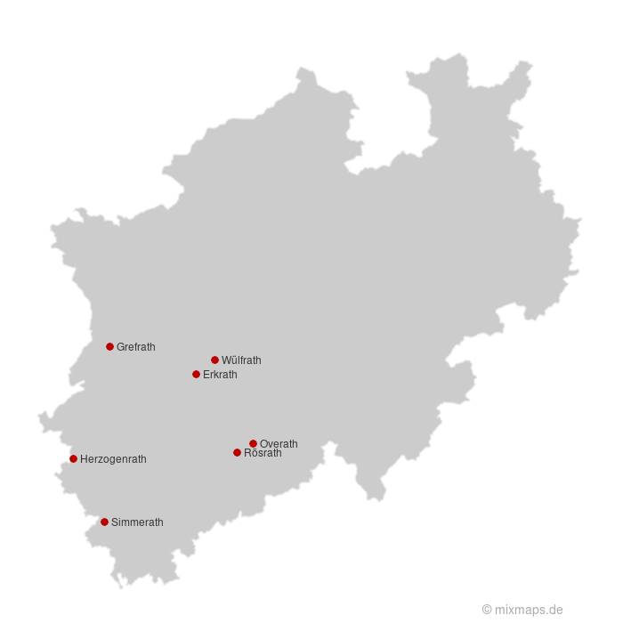 Karte Städte und Gemeinden, die auf ...rath enden