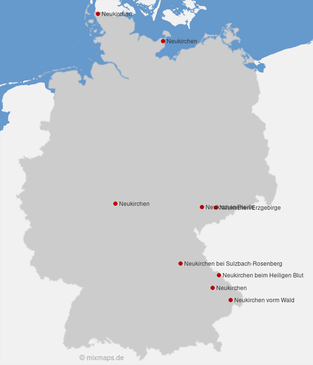 Karte Städte und Gemeinden mit dem Namen Neukirchen