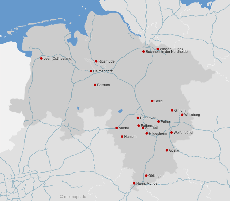 Karte Niedersachsen und Bremen