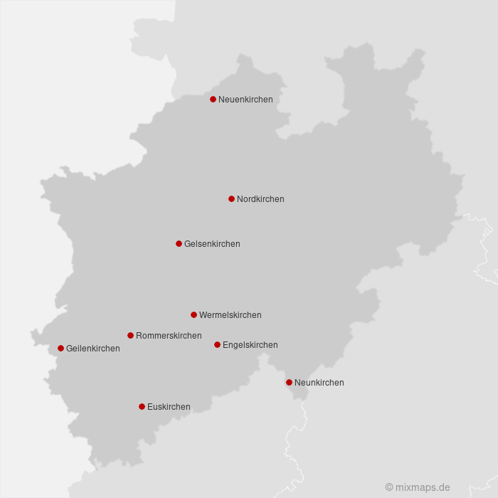 Karte Städte und Gemeinden, die auf ...kirchen enden