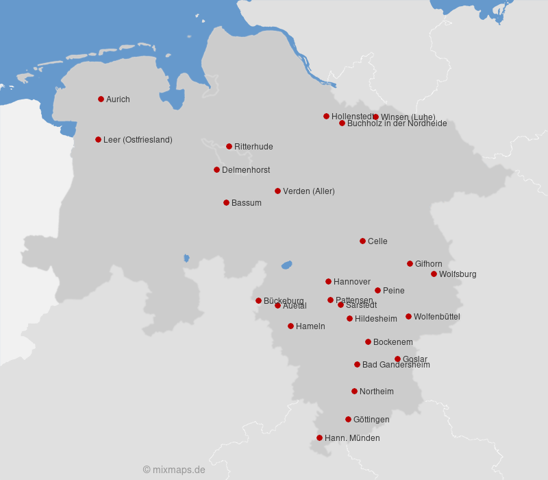 Karte Niedersachsen und Bremen