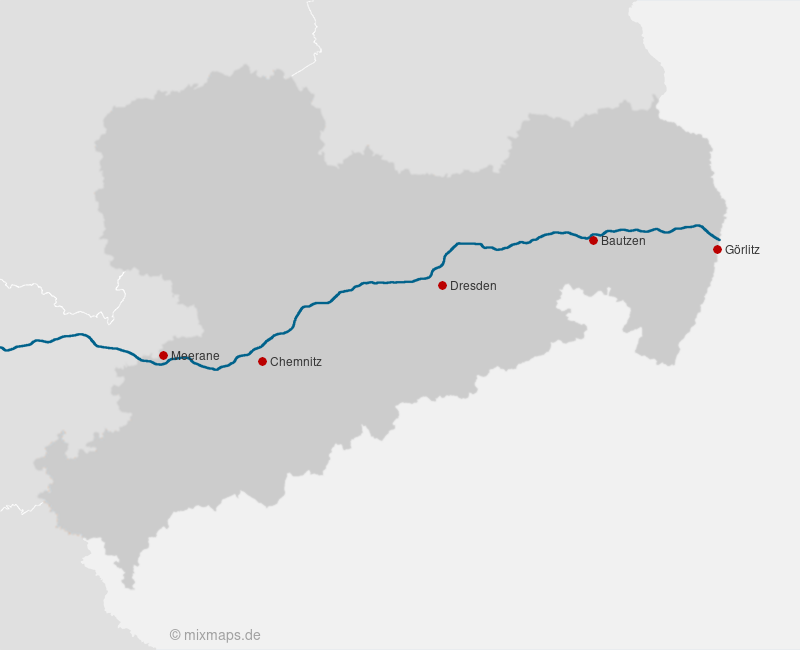 Karte Meerane, Chemnitz, Dresden, Bautzen und Görlitz an der A4