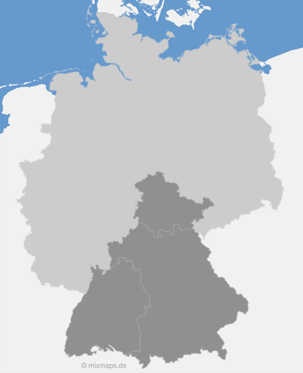 Karte Bundesländer Thüringen, Bayern und Baden-Württemberg