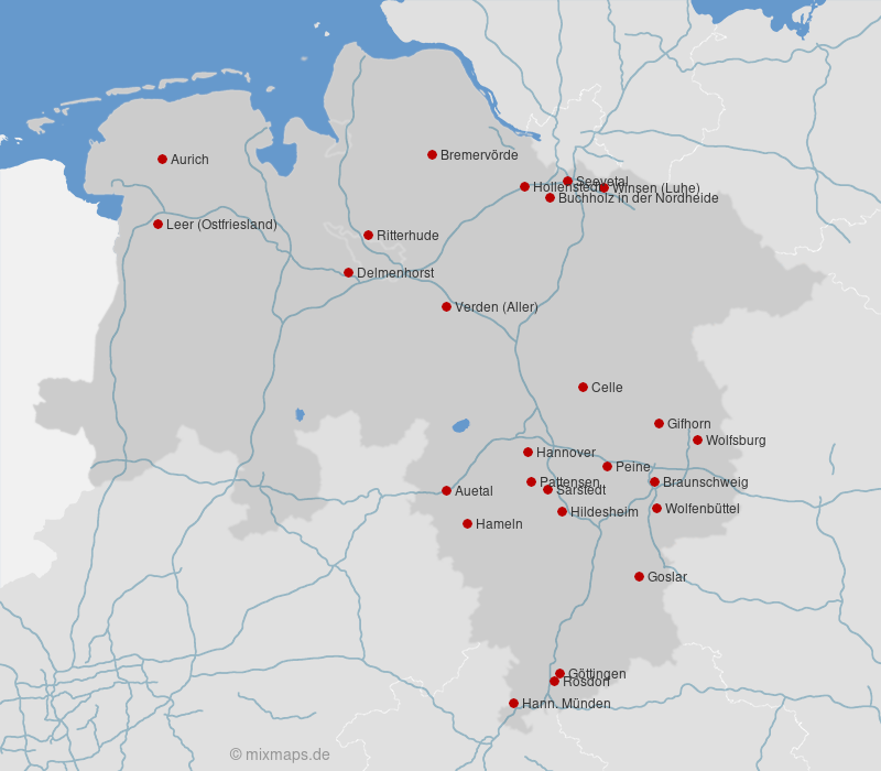 Karte Niedersachsen und Bremen