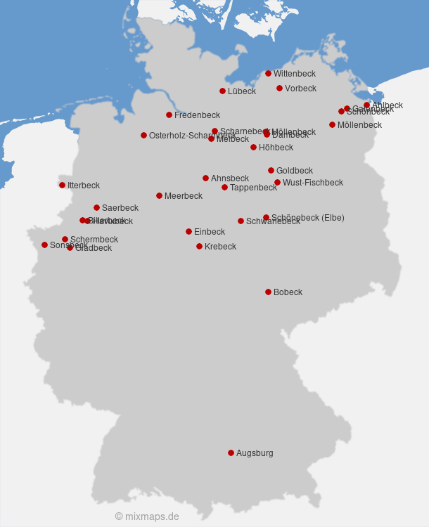 Deutschland: Augsburg und alle Städte und Gemeinden, die auf ...beck enden