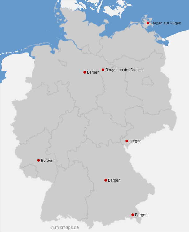 Karte Städte und Gemeinden mit dem Namen Bergen