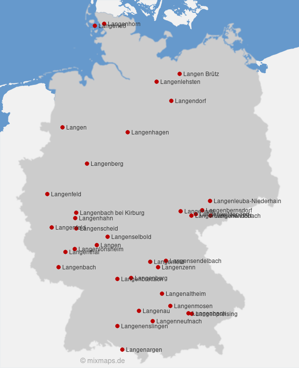 Karte Städte und Gemeinden, die mit Langen... beginnen