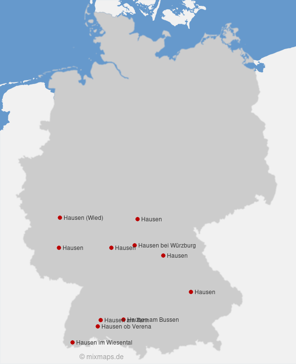 Karte Städte und Gemeinden mit dem Namen Hausen