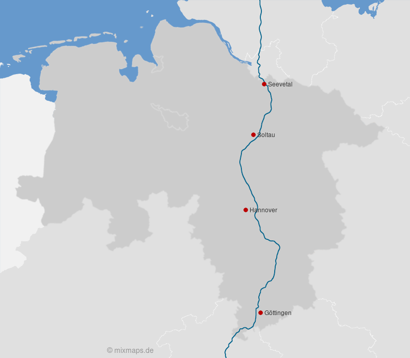 Karte Seevetal, Soltau, Hannover und Göttingen an der A7