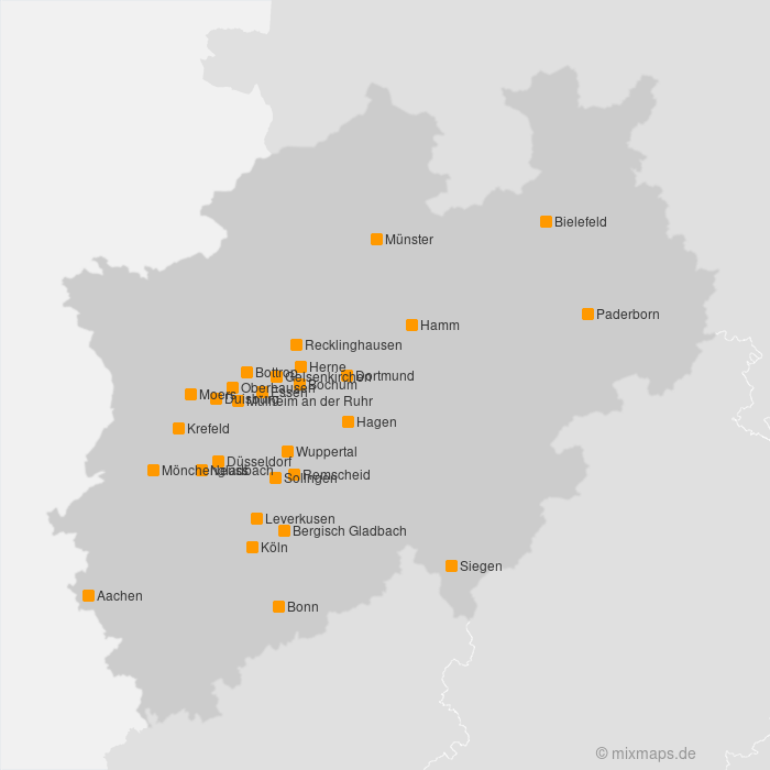 Karte Großstädte in Nordrhein-Westfalen