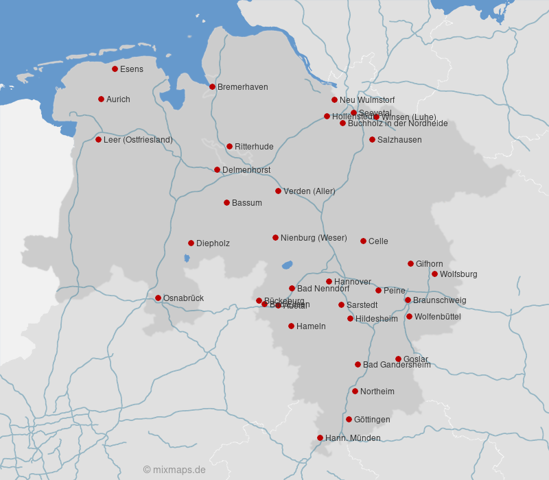 Karte Niedersachsen und Bremen