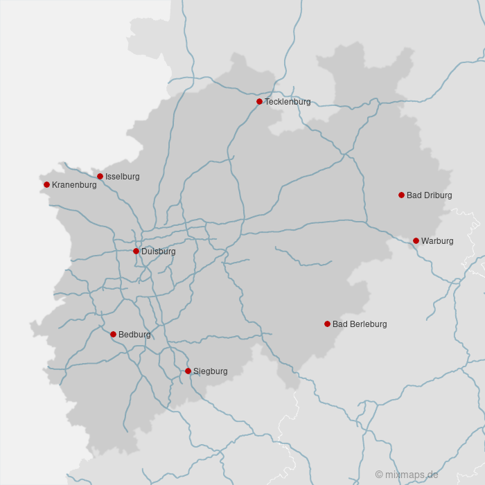 Karte Städte und Gemeinden, die auf ...burg enden