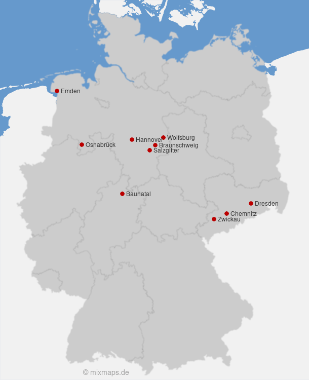 Karte Volkswagen-Standorte in Deutschland