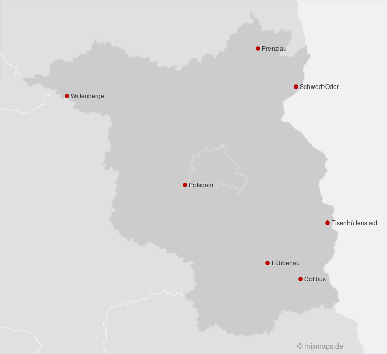 Karte Cottbus, Eisenhüttenstadt, Lübbenau, Potsdam, Prenzlau ...
