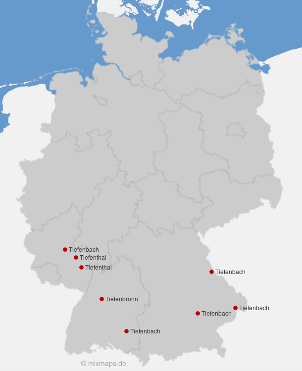 Karte Städte und Gemeinden, die mit Tief... beginnen
