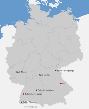 Karte Deutschland: Städte und Gemeinden mit dem Namen Zell