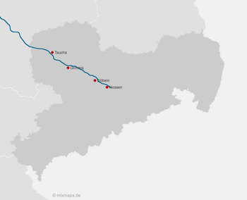Karte Sachsen: Taucha, Grimma, Döbeln und Nossen an der A14