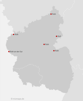 Karte Rheinland-Pfalz und Saarland: Städte und Gemeinden mit dem Namen 