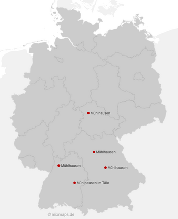 Karte Deutschland: Städte und Gemeinden mit dem Namen Mühlhausen