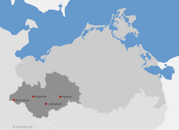 Karte Mecklenburg-Vorpommern: Parchim, Ludwigslust, Hagenow und Boizenburg im Landkreis Ludwigslust-Parchim