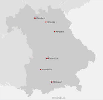 Karte Bayern: Städte und Gemeinden, die mit König... beginnen