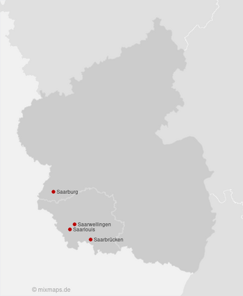 Karte Saarland und Rheinland-Pfalz: Städte und Gemeinden, die mit Saar... beginnen