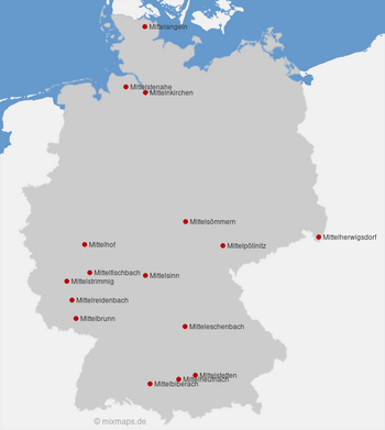 Karte Deutschland: Orte in Deutschland, die mit Mittel... beginnen