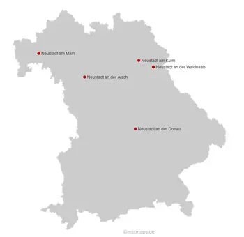 Karte Bayern: Städte und Gemeinden mit dem Namen 