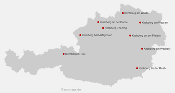 Karte Österreich: Städte und Gemeinden mit dem Namen Kirchberg