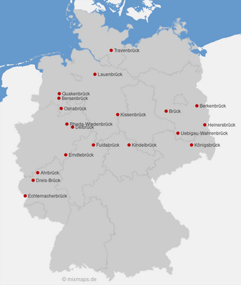 Karte Deutschland: Städte und Gemeinden, die auf ...brück enden