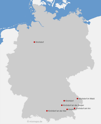 Karte Deutschland: Städte und Gemeinden mit dem Namen Kirchdorf