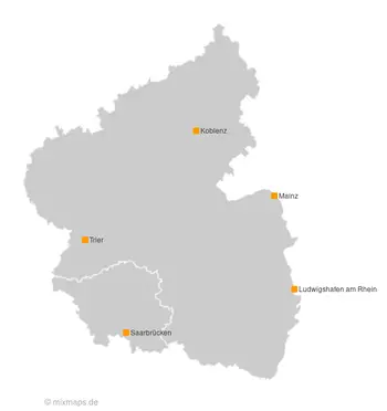 Karte Saarland und Rheinland-Pfalz: Großstädte mit über 100.000 Einwohnern