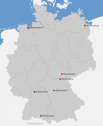 Karte Deutschland: Städte und Gemeinden, die mit Wilhelm... beginnen
