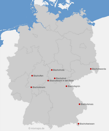 Karte Deutschland: Städte und Gemeinden, die mit Bischof... beginnen