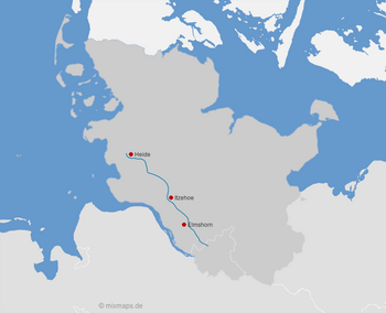 Karte Hamburg und Schleswig-Holstein: Autobahn A23 mit Heide, Itzehoe und Elmshorn