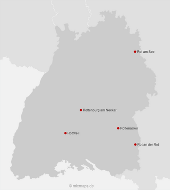 Karte Baden-Württemberg: Städte und Gemeinden, die mit Rot... beginnen