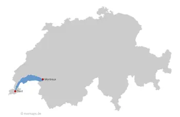 Karte Schweiz: Genf und Montreux am Genfersee