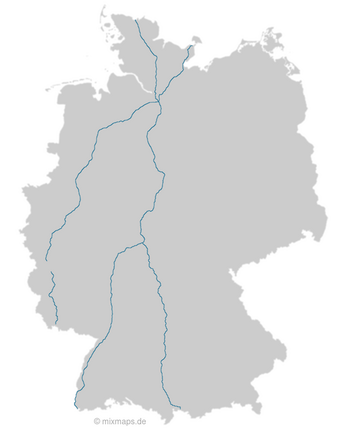 Autobahnen A1, A5 und A7 auf der Deutschlandkarte