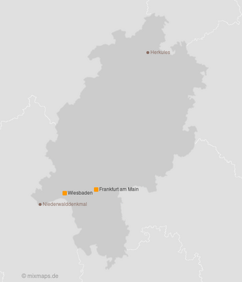 Karte Hessen: Niederwalldenkmal bei Rüdesheim und Herkules in Kassel
