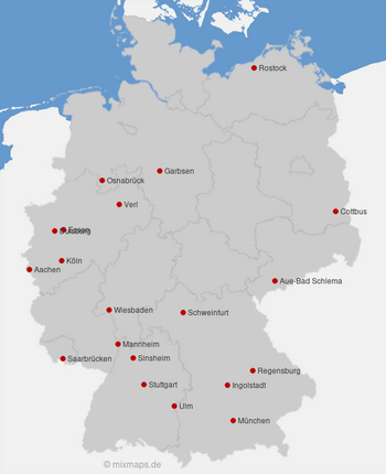 Karte Deutschland: Fußball: Spielorte der 3. Liga (Saison 2025/26)