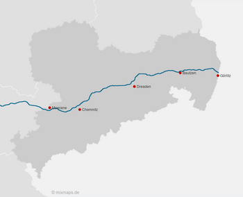 Karte Sachsen: Meerane, Chemnitz, Dresden, Bautzen und Görlitz an der A4