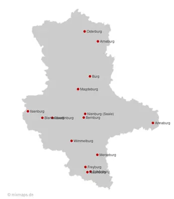 Karte Sachsen-Anhalt: Städte und Gemeinden, die auf ...burg enden