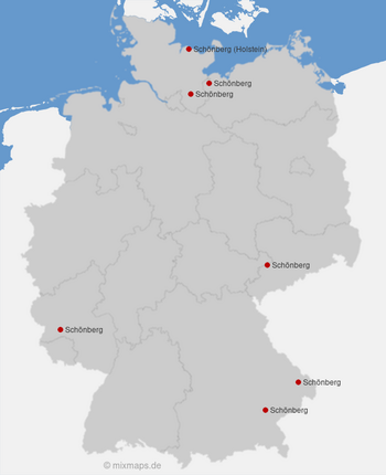 Karte Deutschland: Städte und Gemeinden mit dem Namen Schönberg