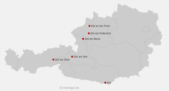 Karte Österreich: Städte und Gemeinden mit dem Namen Zell